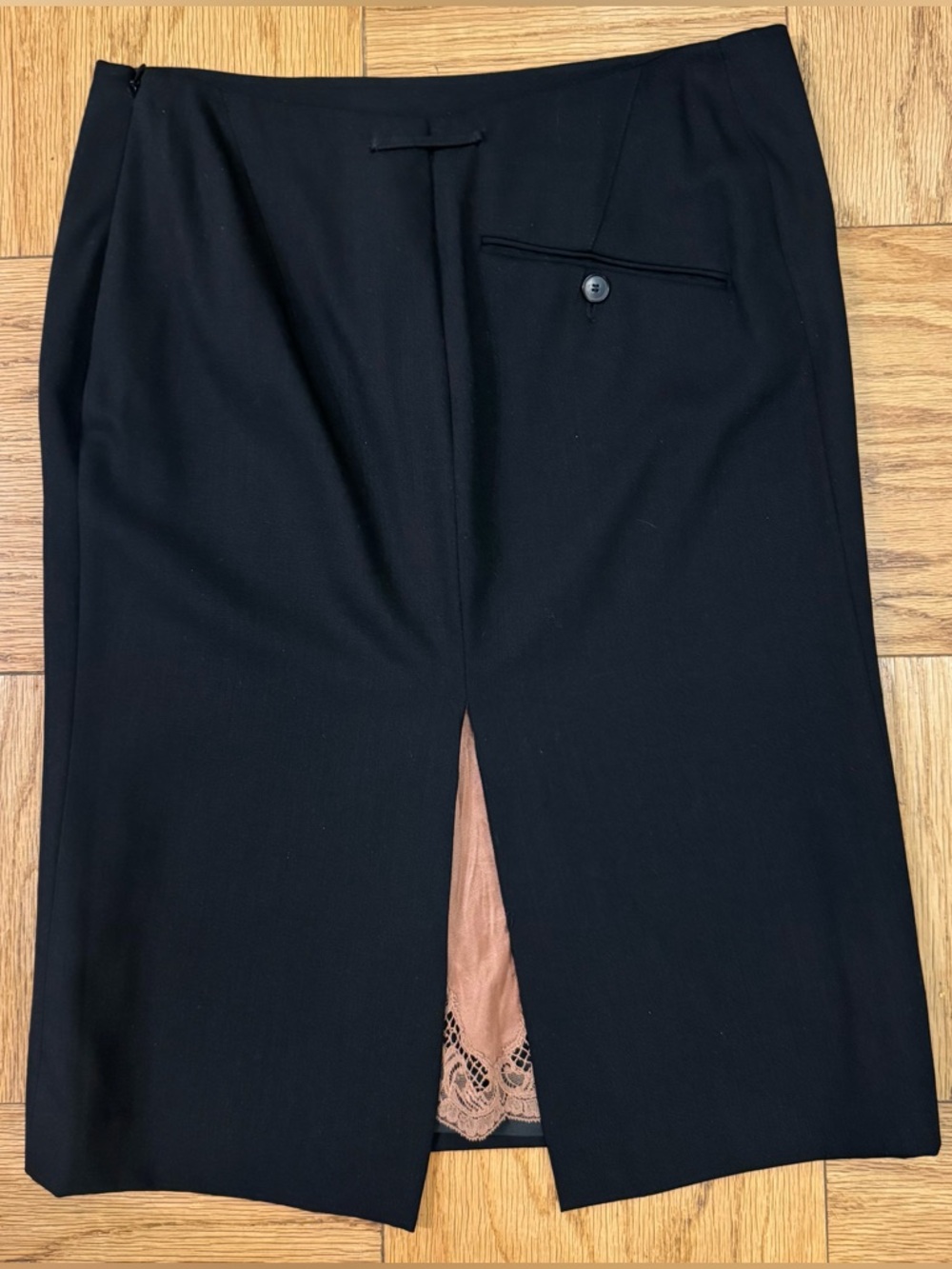 Black Wool Jean Paul Gaultier Pencil Skirt with Lace